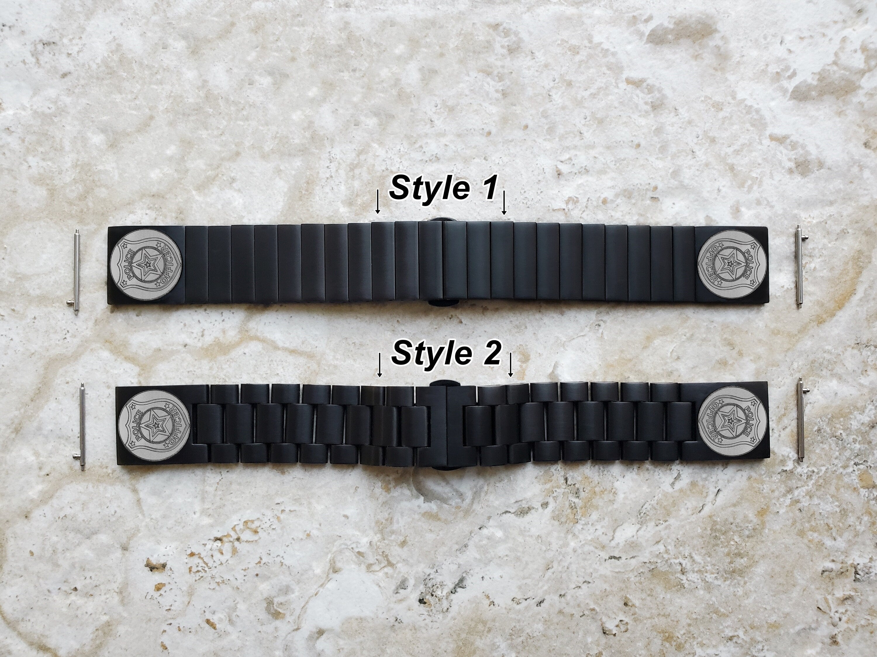 Police Badge Engraved Watch Band for 22mm Width Lugs Traditional Casual Luxury and Smartwatches Black Stainless Steel Strap Bracelet PB4